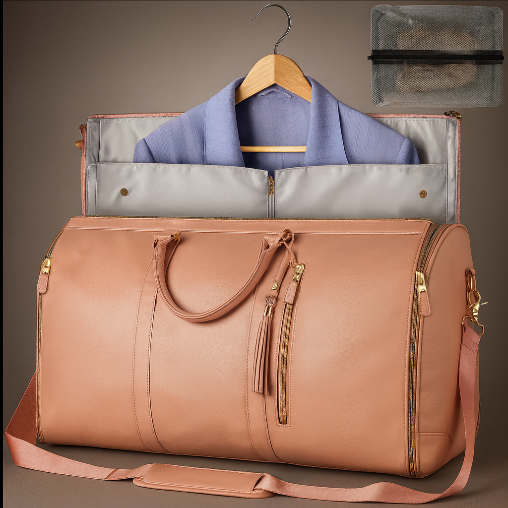 Large Capacity Women's Travel Bag, with Foldable Structure, Waterproof Finish and Exclusive Section for Suits and Delicate Pieces.