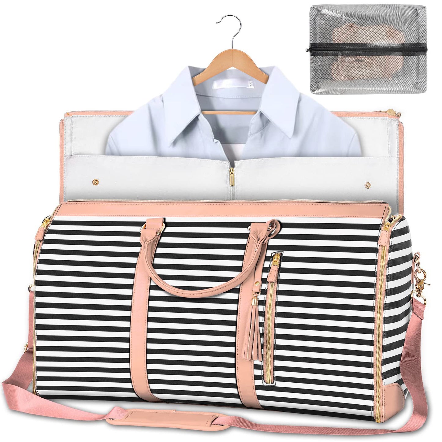 Large Capacity Women's Travel Bag, with Foldable Structure, Waterproof Finish and Exclusive Section for Suits and Delicate Pieces.